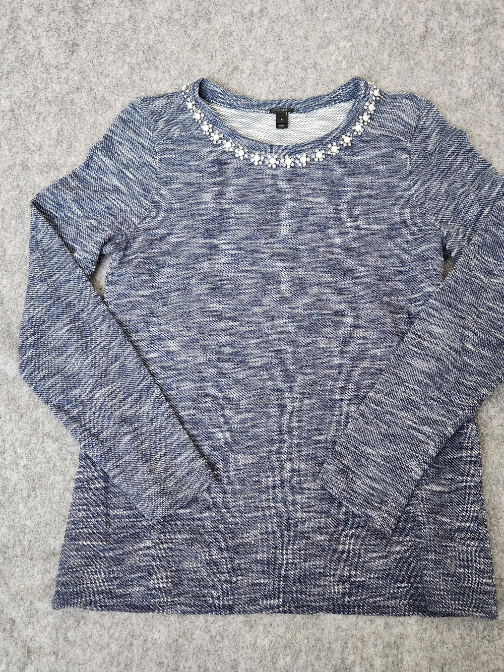 J Crew Embellished Crystal Rhinestone Trim Sweater Women's S Blue Cotton Marled
